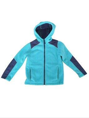 Lands' End Girls Hooded Fleece Jacket Sherpa Lined Turquoise Blue Size S/8